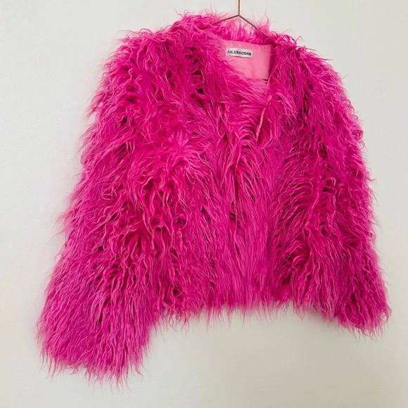 Ailubaodan Hot Pink Faux Fur Jacket Fuchsia - Picture 5 of 7